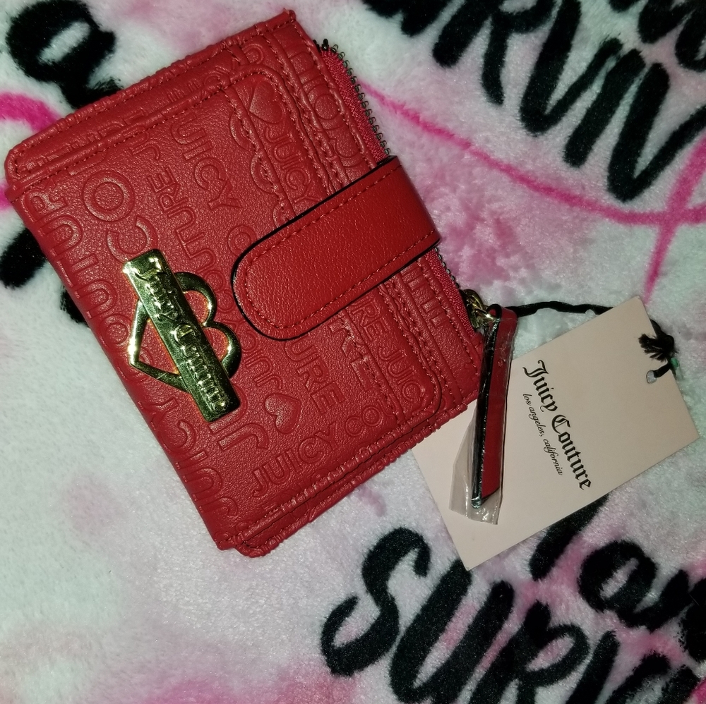 NWT Juicy CoutureGlam Red ID Flap Over CC Debossed Case Mini Wallet